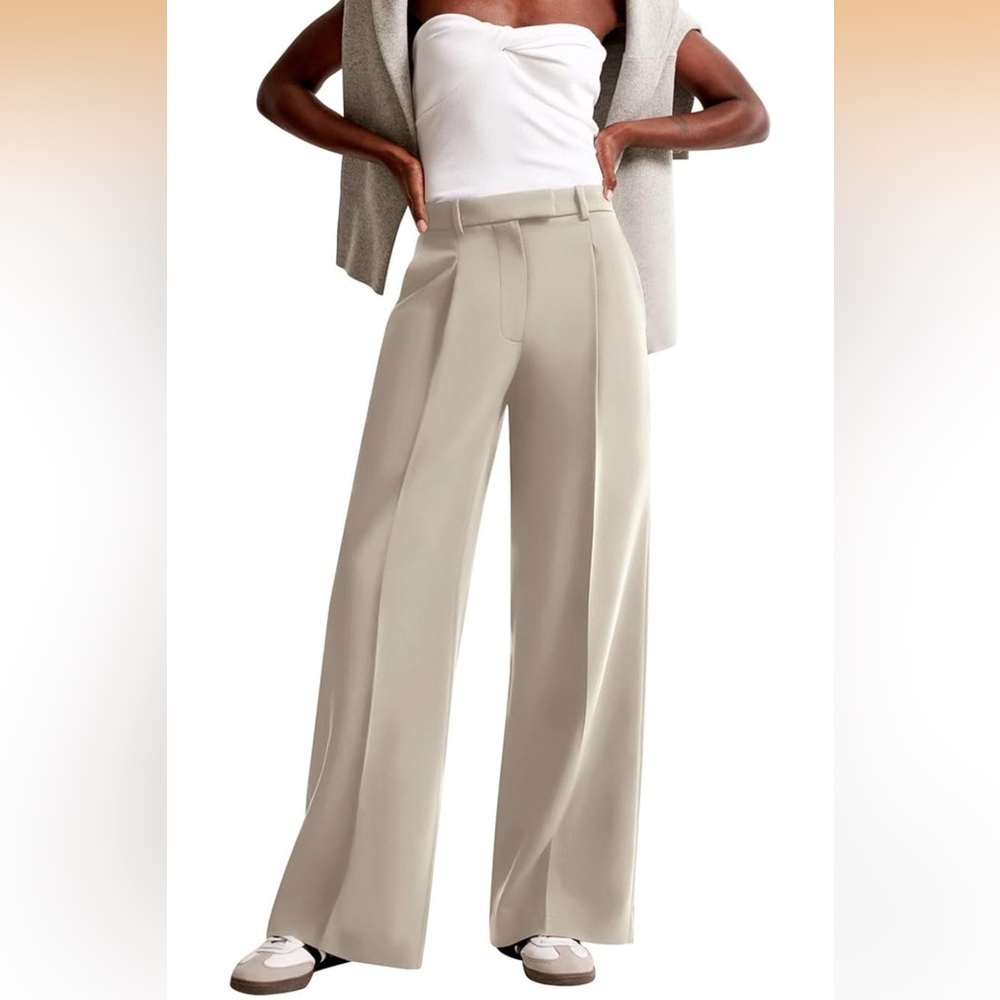 NWT NiMin Wide-Leg High-Rise Pants in Light Beige Sz L